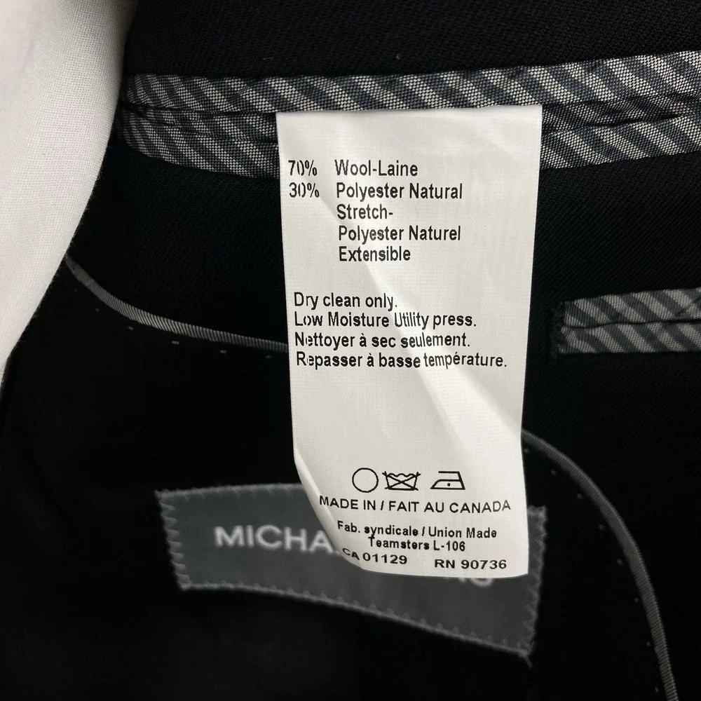Michael Kors Mens Classic-fit Suit Jacket Blazer 42S‎ Black Solid Stretch E06827